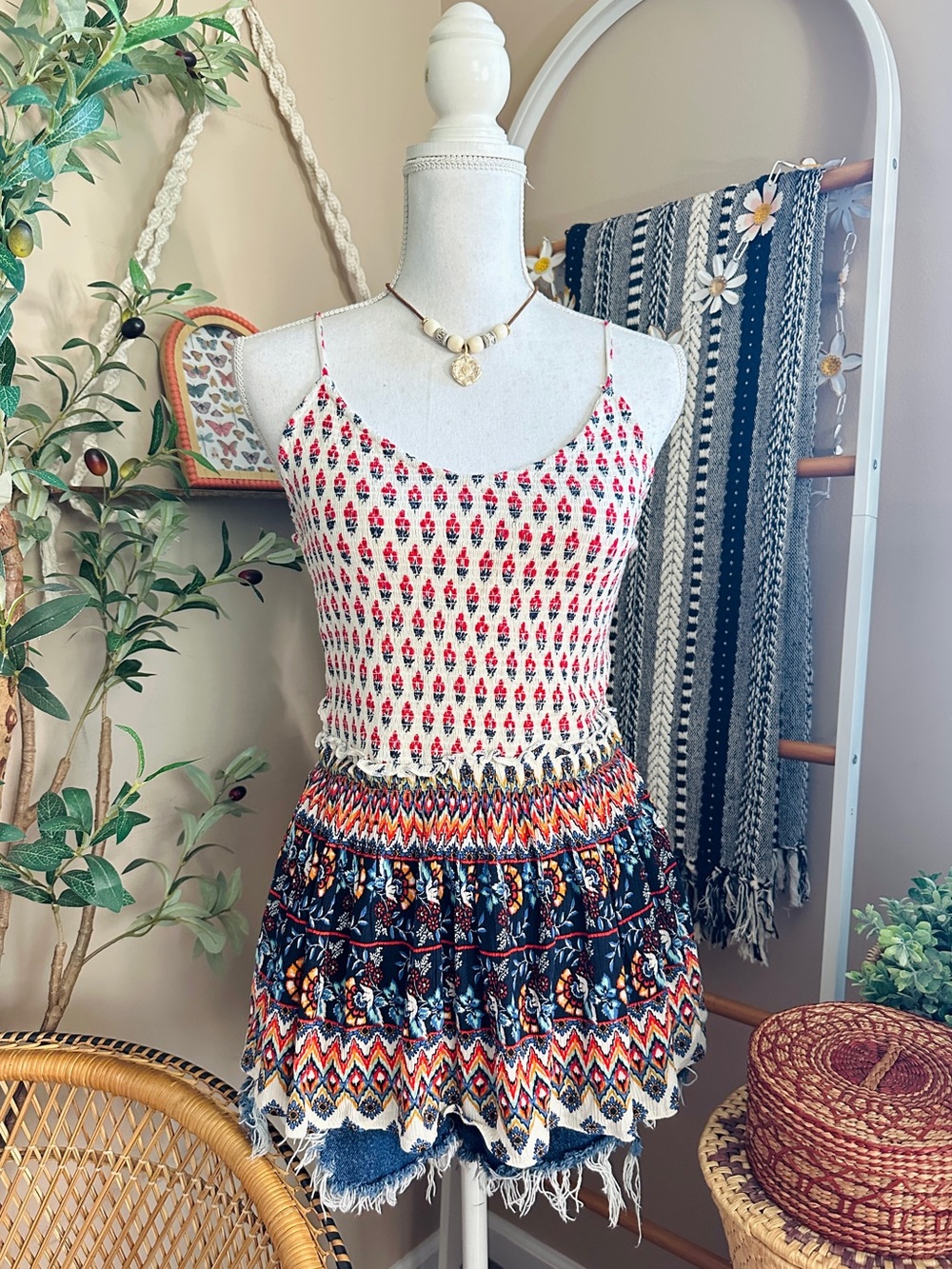 Patrons of Peace Boho Smocked Tank Top Medium Festival Cami Paisley